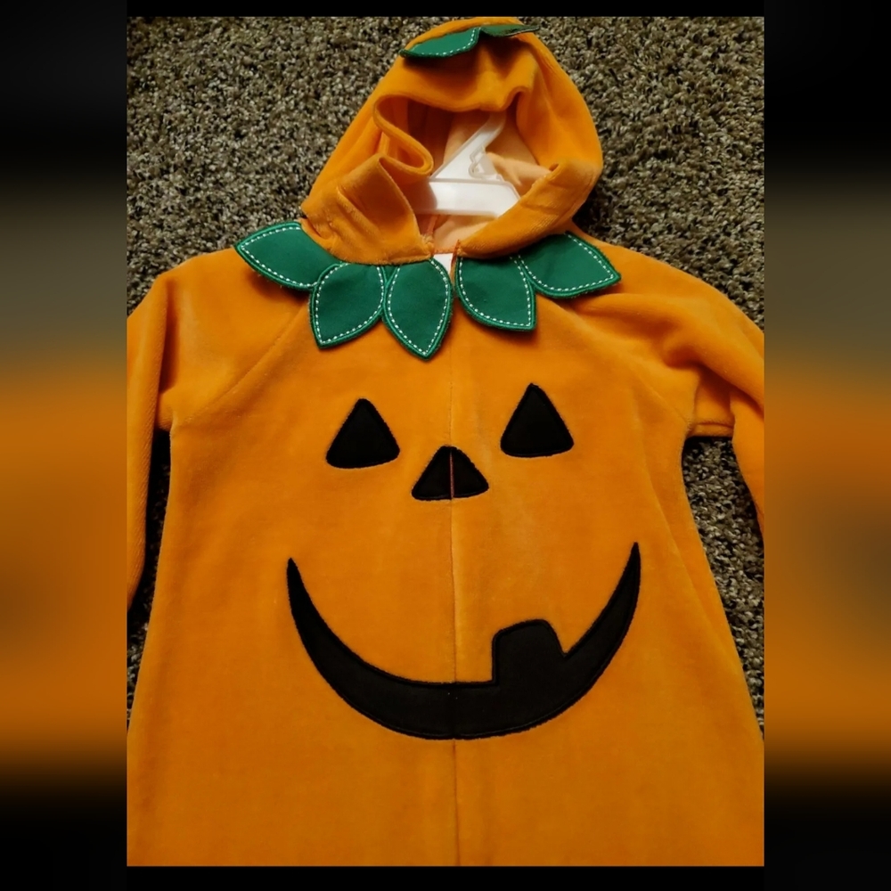 Vintage Miniwear Fall Pumpkin 3-6 MONTH HALLOWEEN ONE PIECE ZIP UP ORANGE OUTFIT - Picture 2 of 4